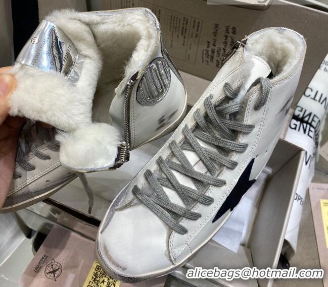 Best Price Golden Goose Francy Sneakers in White Leather with Shearling Lining and Black Star 105081