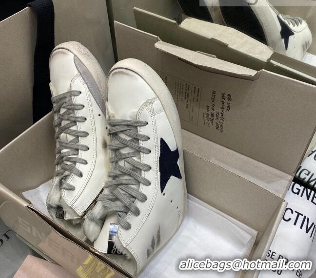 Best Price Golden Goose Francy Sneakers in White Leather with Shearling Lining and Black Star 105081