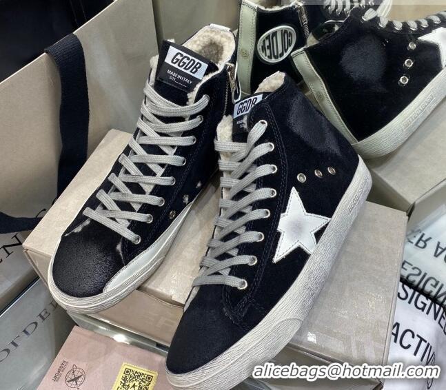 Best Design Golden Goose Francy Sneakers in Black Suede with Shearling Lining 105082