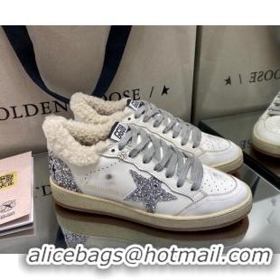 Best Price Golden Goose Ball Star Sneakers in White leather with Silver Glitter Details and Shearling Lining 105084