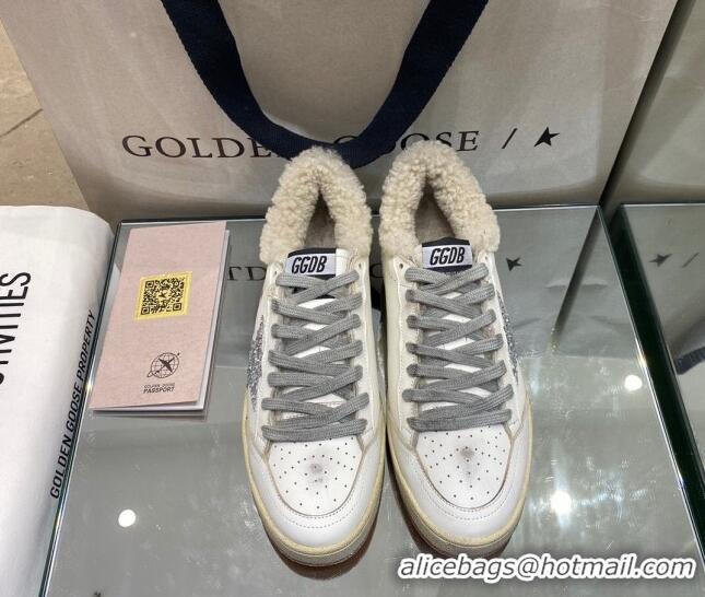 Best Price Golden Goose Ball Star Sneakers in White leather with Silver Glitter Details and Shearling Lining 105084