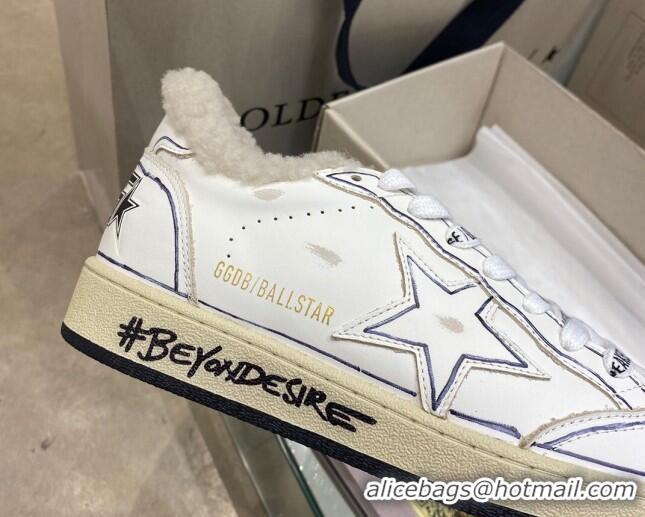 Low Price Golden Goose Ball Star Sneakers in White leather With Shearling Lining and Graffiti 105085