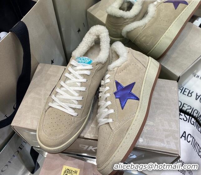 Discount Design Golden Goose Ball Star Sneakers in Khaki Suede With Shearling Lining 105086