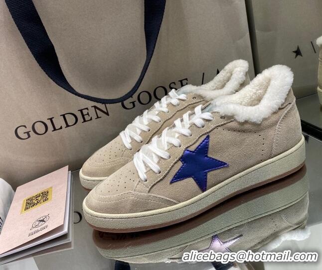 Discount Design Golden Goose Ball Star Sneakers in Khaki Suede With Shearling Lining 105086