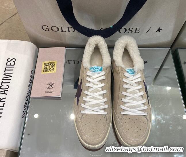 Discount Design Golden Goose Ball Star Sneakers in Khaki Suede With Shearling Lining 105086