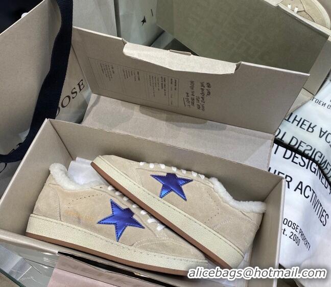 Discount Design Golden Goose Ball Star Sneakers in Khaki Suede With Shearling Lining 105086