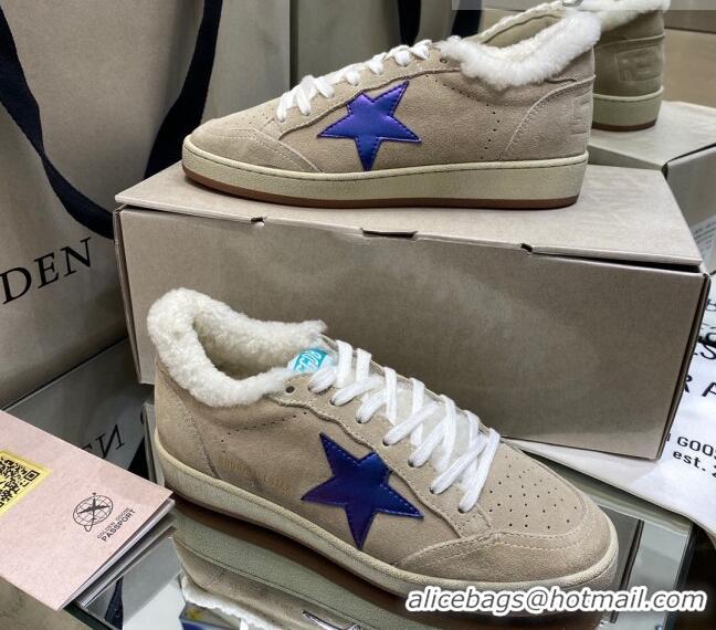 Discount Design Golden Goose Ball Star Sneakers in Khaki Suede With Shearling Lining 105086