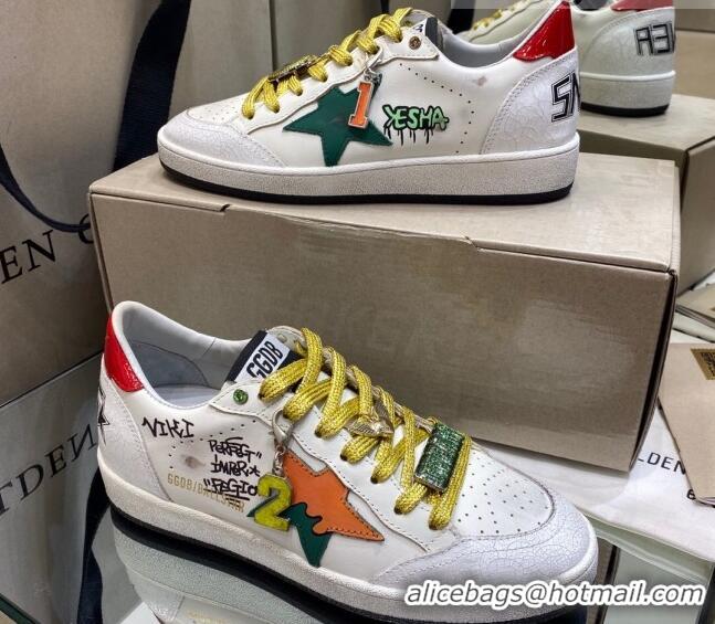 Reasonable Price Golden Goose Ball Star Sneakers in Laminated Leather With Graffiti 105087