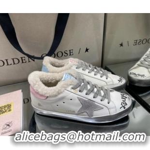 Low Price Golden Goose Super-Star Sneakers in White Leather and Shearling Lining and Suede Star 105088