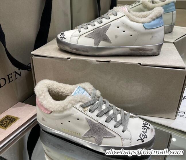 Low Price Golden Goose Super-Star Sneakers in White Leather and Shearling Lining and Suede Star 105088