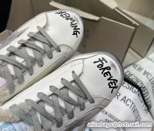 Low Price Golden Goose Super-Star Sneakers in White Leather and Shearling Lining and Suede Star 105088