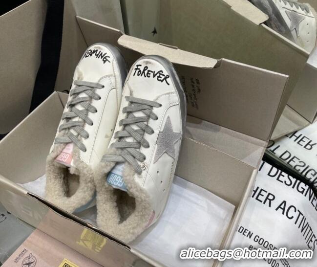 Low Price Golden Goose Super-Star Sneakers in White Leather and Shearling Lining and Suede Star 105088