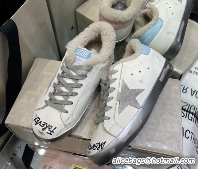 Low Price Golden Goose Super-Star Sneakers in White Leather and Shearling Lining and Suede Star 105088