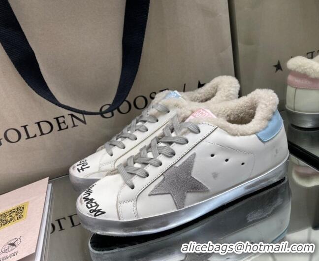 Low Price Golden Goose Super-Star Sneakers in White Leather and Shearling Lining and Suede Star 105088