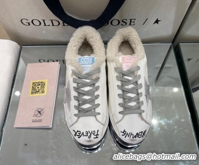 Low Price Golden Goose Super-Star Sneakers in White Leather and Shearling Lining and Suede Star 105088