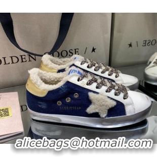 Low Price Golden Goose Super-Star Sneakers in Blue Demin and Shearling Lining 105090