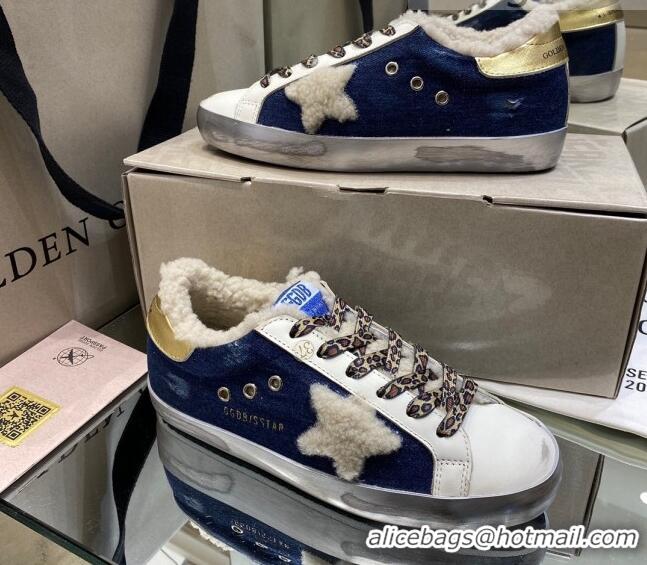 Low Price Golden Goose Super-Star Sneakers in Blue Demin and Shearling Lining 105090