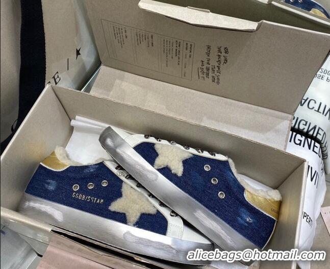 Low Price Golden Goose Super-Star Sneakers in Blue Demin and Shearling Lining 105090