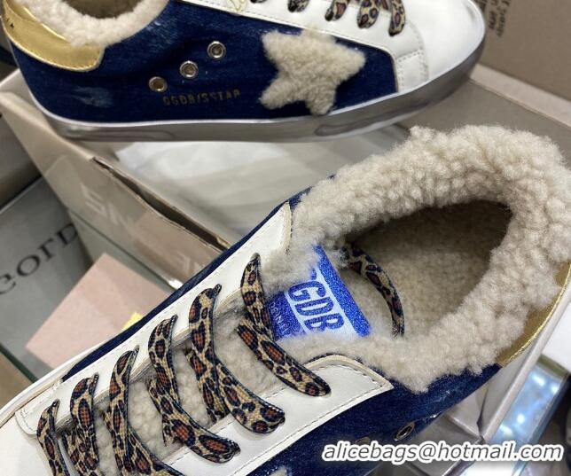 Low Price Golden Goose Super-Star Sneakers in Blue Demin and Shearling Lining 105090