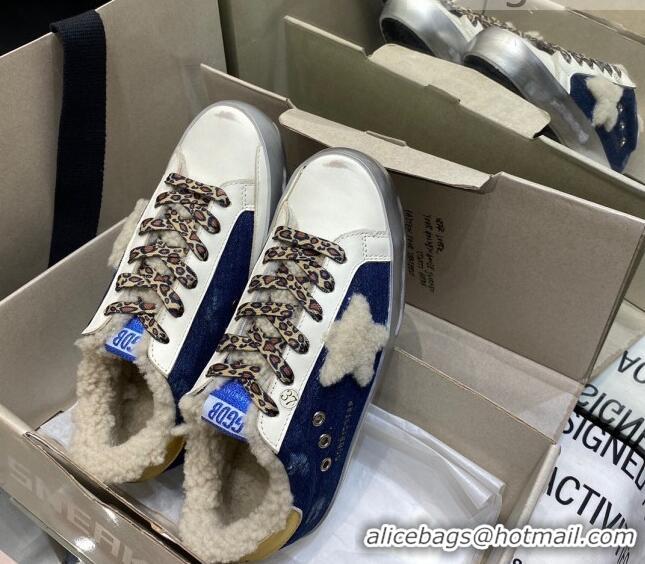 Low Price Golden Goose Super-Star Sneakers in Blue Demin and Shearling Lining 105090