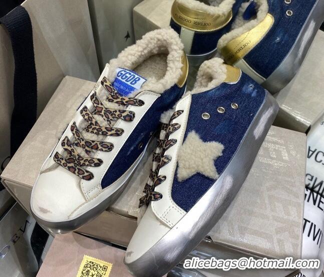 Low Price Golden Goose Super-Star Sneakers in Blue Demin and Shearling Lining 105090