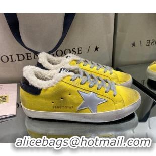 Most Popular Golden Goose Super-Star Sneakers in Yellow Suede With Silver Star and Shearling Lining 105094