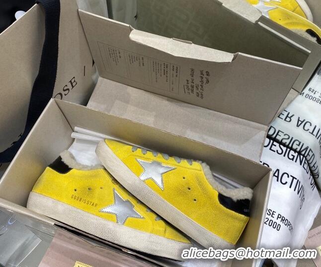 Most Popular Golden Goose Super-Star Sneakers in Yellow Suede With Silver Star and Shearling Lining 105094