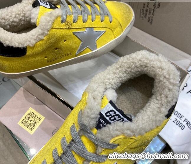 Most Popular Golden Goose Super-Star Sneakers in Yellow Suede With Silver Star and Shearling Lining 105094