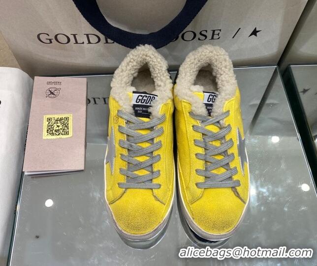 Most Popular Golden Goose Super-Star Sneakers in Yellow Suede With Silver Star and Shearling Lining 105094