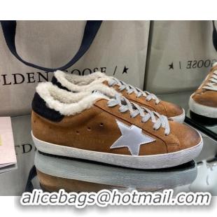 Unique Style Golden Goose Super-Star Sneakers in Brown Suede With Silver Star and Shearling Lining 105095