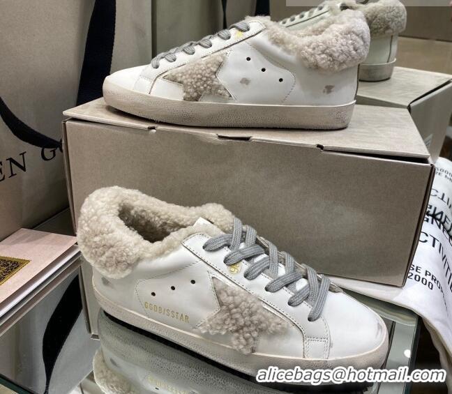 Luxurious Golden Goose Super-Star Sneakers in White Leather With Shearling Lining 105096