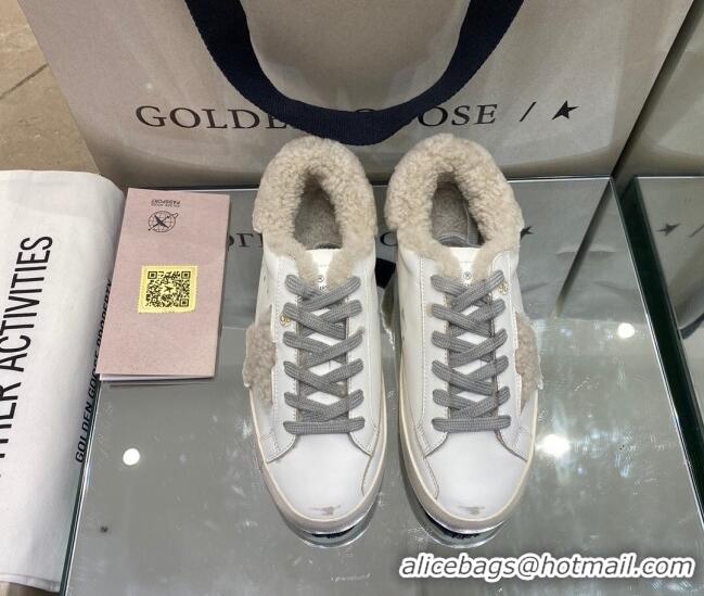 Luxurious Golden Goose Super-Star Sneakers in White Leather With Shearling Lining 105096