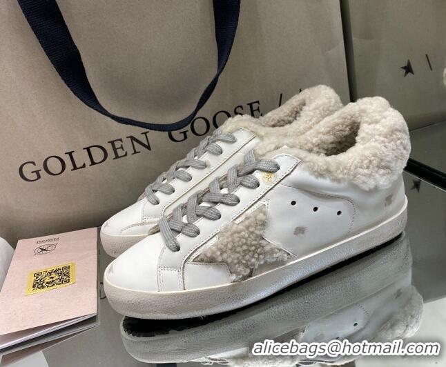 Luxurious Golden Goose Super-Star Sneakers in White Leather With Shearling Lining 105096