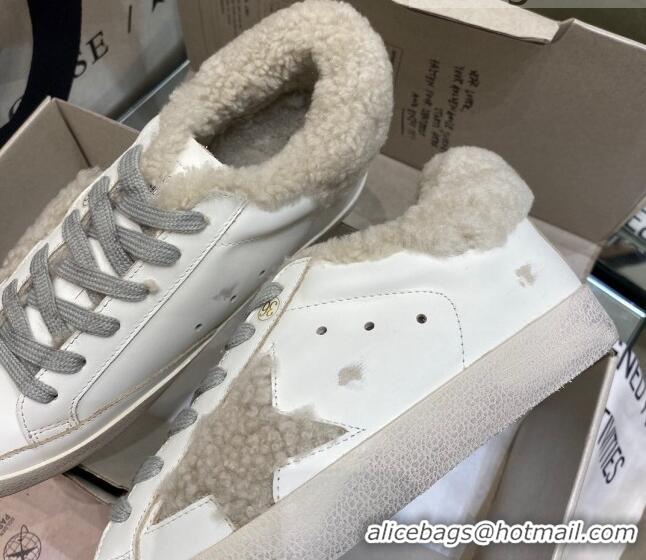 Luxurious Golden Goose Super-Star Sneakers in White Leather With Shearling Lining 105096