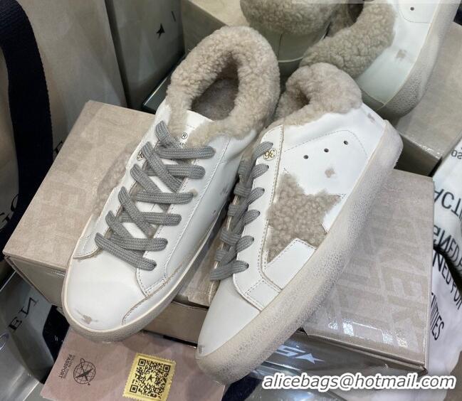 Luxurious Golden Goose Super-Star Sneakers in White Leather With Shearling Lining 105096