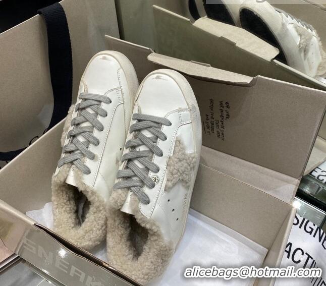 Luxurious Golden Goose Super-Star Sneakers in White Leather With Shearling Lining 105096