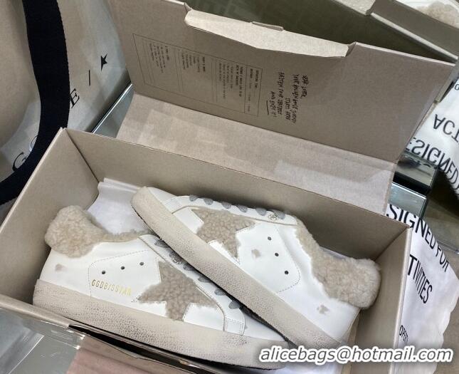 Luxurious Golden Goose Super-Star Sneakers in White Leather With Shearling Lining 105096