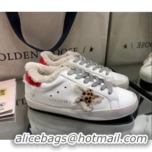 Good Quality Golden Goose Super-Star Sneakers in White Leather With Shearling Lining and Red Back 105097