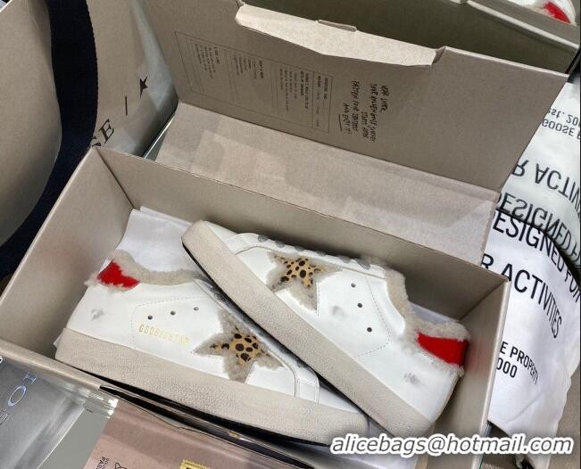 Good Quality Golden Goose Super-Star Sneakers in White Leather With Shearling Lining and Red Back 105097