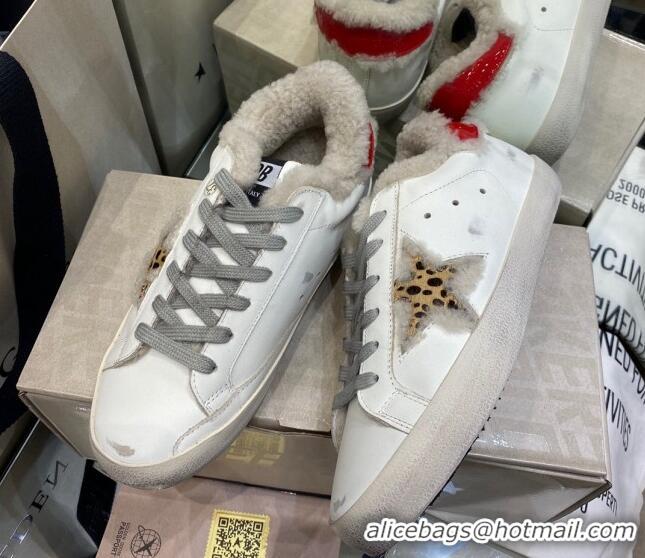 Good Quality Golden Goose Super-Star Sneakers in White Leather With Shearling Lining and Red Back 105097