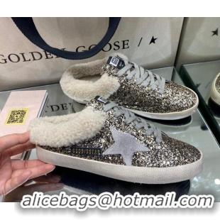 Top Grade Golden Goose Super-Star Sabots in Glitter and Shearling with Suede Star 105041