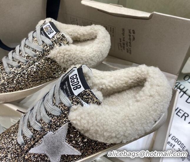 Top Grade Golden Goose Super-Star Sabots in Glitter and Shearling with Suede Star 105041