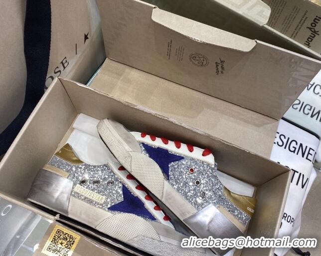 Popular Style Golden Goose Super-Star Sneakers in Silver Glitter with Blue Suede Star 105042