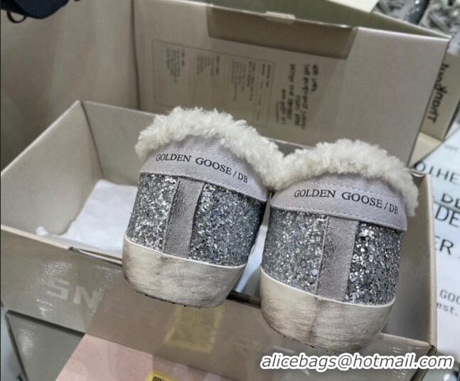 Grade Quality Golden Goose Super-Star Sneakers in Silver Glitter with Shearling Lining 105044