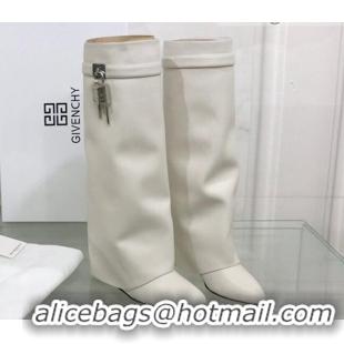 Discount Givenchy Shark Lock Pant Boots in Smooth Box Calfskin Leather White 130051