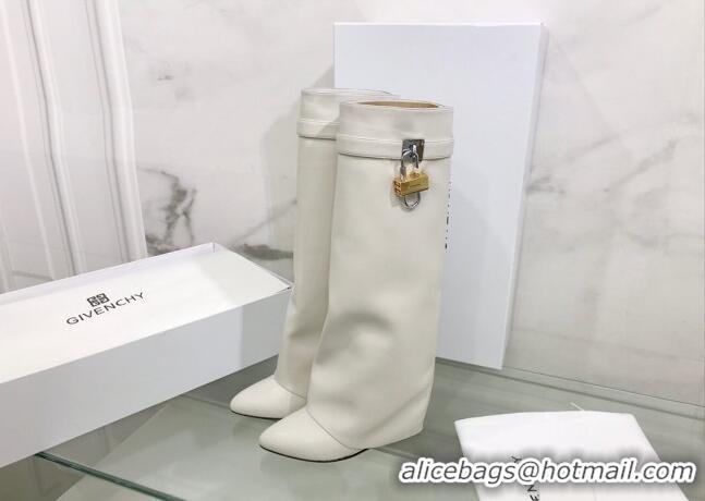 Discount Givenchy Shark Lock Pant Boots in Smooth Box Calfskin Leather White 130051