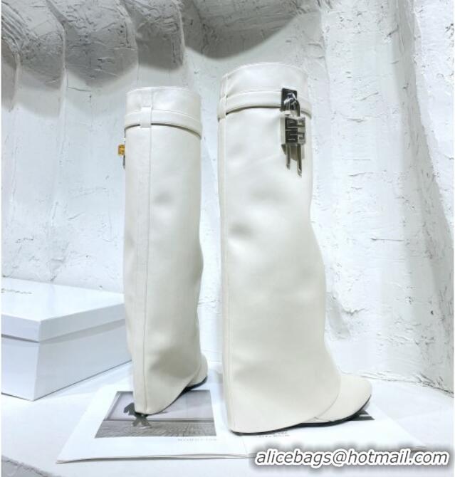 Best Grade Givenchy Shark Lock Pant Boots in White Smooth Box Calfskin Leather 130056