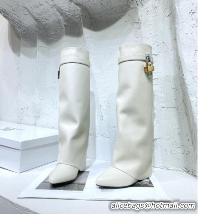 Best Grade Givenchy Shark Lock Pant Boots in White Smooth Box Calfskin Leather 130056