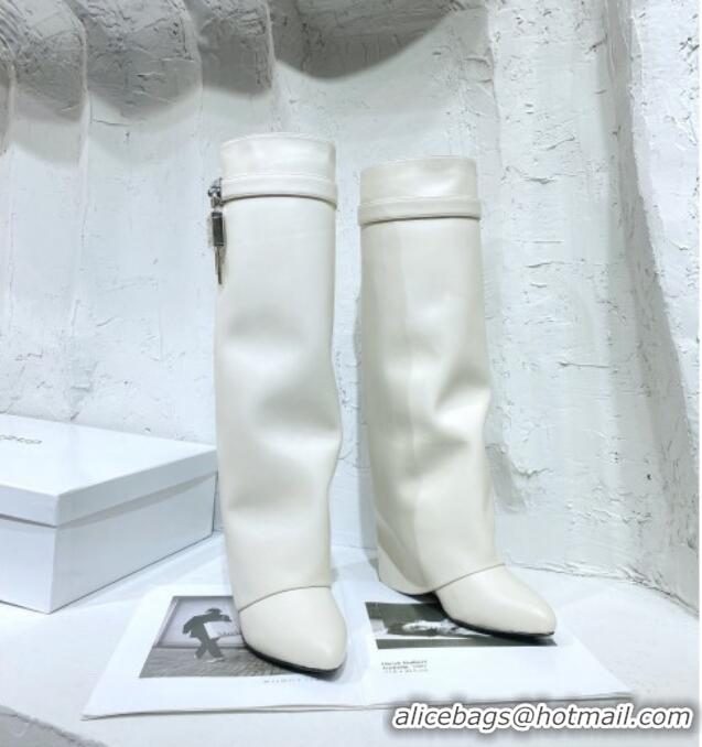 Best Grade Givenchy Shark Lock Pant Boots in White Smooth Box Calfskin Leather 130056