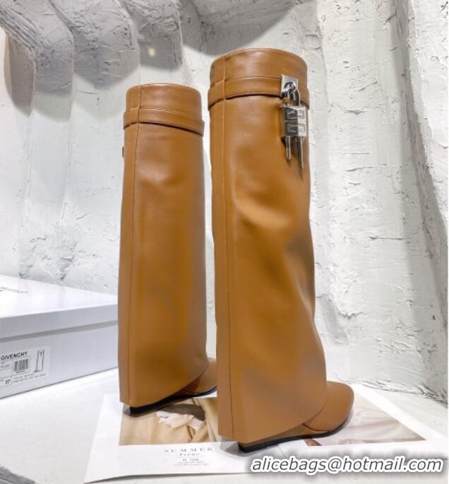 Hot Style Givenchy Shark Lock Pant Boots in Brown Smooth Box Calfskin Leather 130057